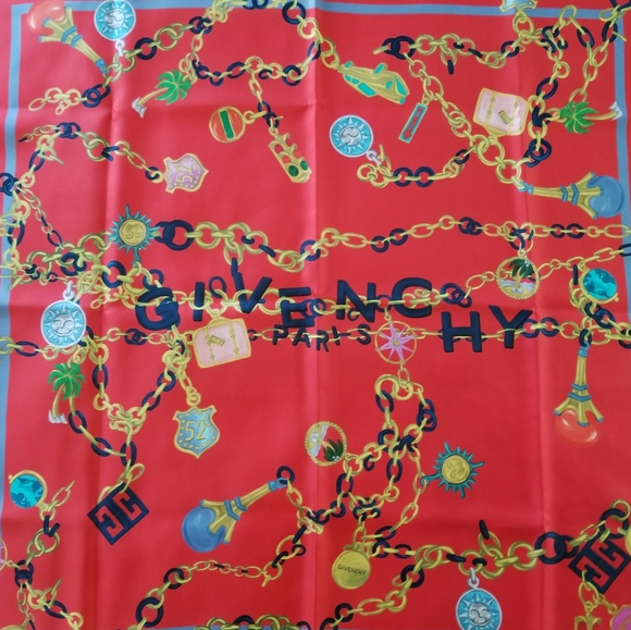 Givenchy Chain Charms Silk Square Scarf Red - Picture 8 of 11